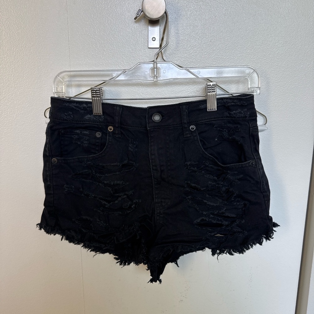 Distressed Black Denim Shorts